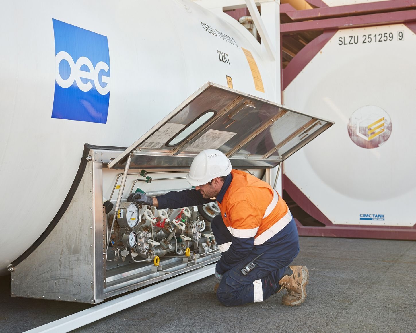 Engineer working on cryogenic tank